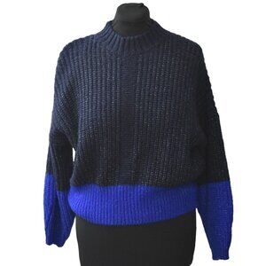Elodie Womens Color Block Sweater Size L Black Blue Acrylic Polyester
